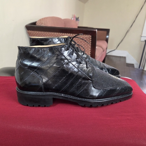 Belvedere Black Stingray & Leather Ankle Boots Men’s Luxury Lace-Up Size 9 D main image 6
